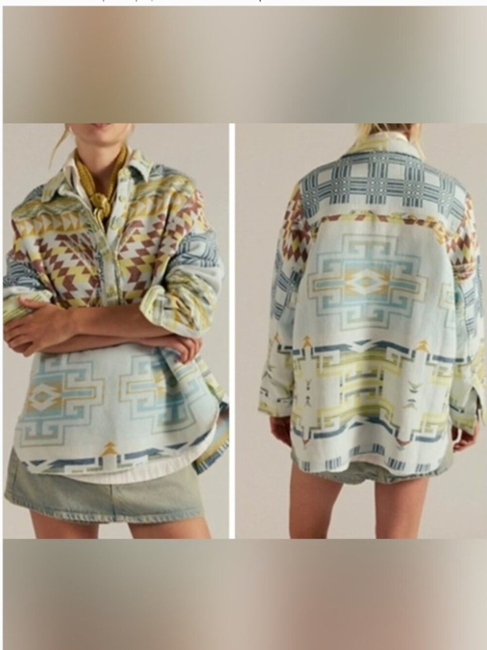 Free People NWT Western Aztec Graphic Inspired Henley Pullover Shirt size S - Picture 3 of 6